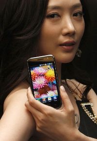 A model displays a smartphone.