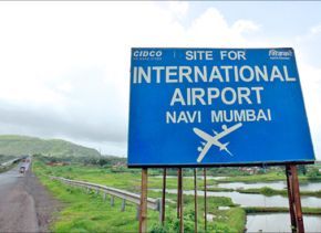 A signboard at the proposed site of the Navi Mumbai International Airport