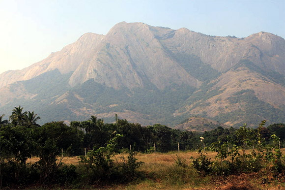 The 1600-km long mountain chain of Western Ghats.