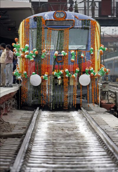 A train decorated on Indian festival of Dussehra.