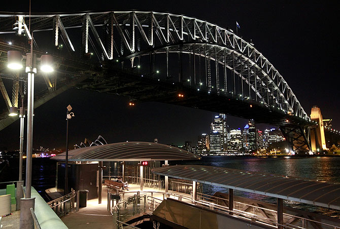 The Sydney Harbour Bridge and city skyline.