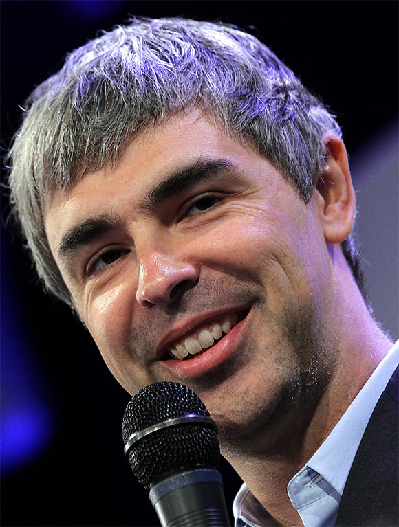 Google co-founder and CEO Larry Page speaks during a news conference at the Google offices.