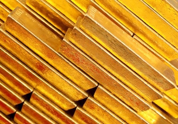 Gold bars are seen at the Czech National Bank in Prague.