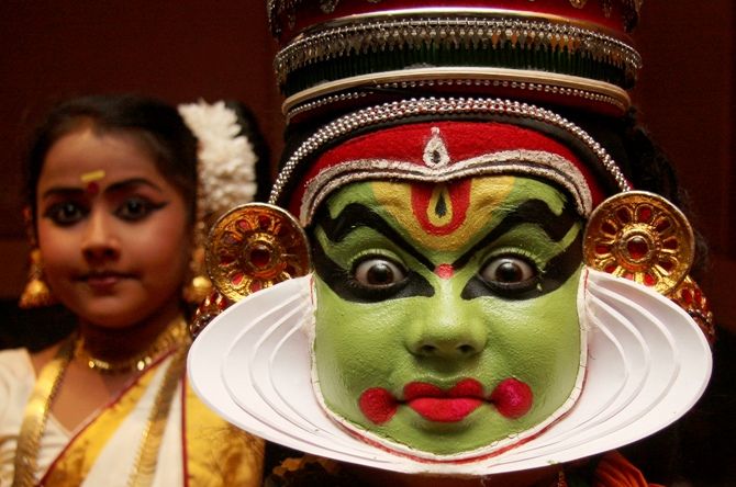 A Kathakali dancer performs during a cultural programme in Chandigarh.