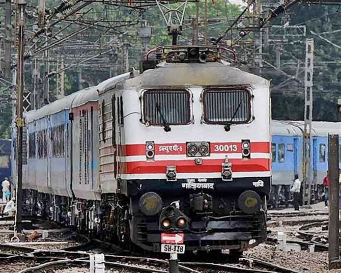 A high speed New Delhi Agra test train leaves New Delhi station