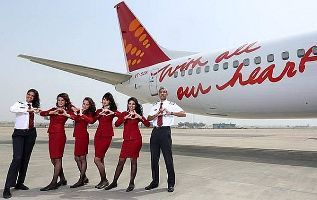 A SpiceJet aircraft and crew