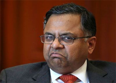 Tata Consultancy Services' Chief Executive Officer N Chandrasekaran gestures during an interview with Reuters in Mumbai.