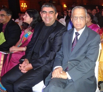 Vishal Sikka and Infosys Founder N R Narayana Murthy at the Infosys Science Foundation Awards ceremony in Kolkata in January.