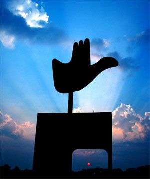 The Open Hand monument in Chandigarh. Photograph: Ravjot Singh/Wikimedia Commons