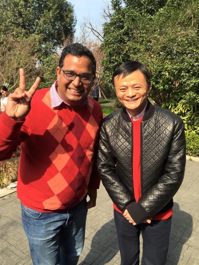 Paytm chief Vijay Shekhar Sharma with Alibaba's Jack Ma. Photograph: Kind courtesy, Vijay Shekhar Sharma/Facebook