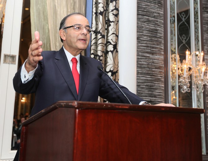 Arun Jately Finance Minister speaking to the Investors at Waldorf Astoria in New York
