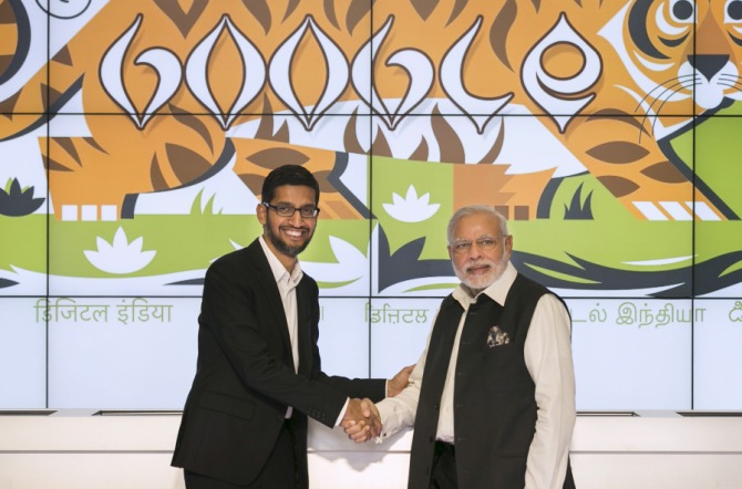 Google CEO Sunder Pichai with PM Narendra Modi