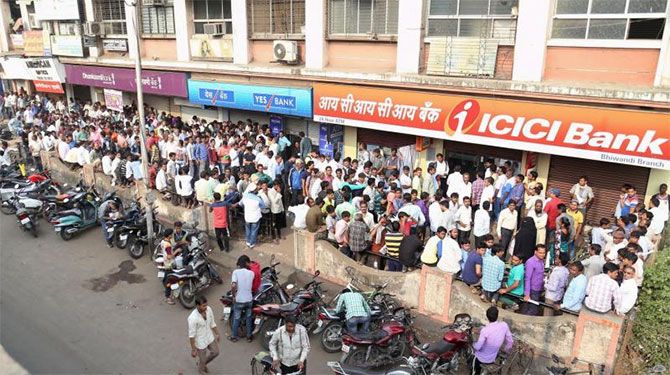 A scene outside banks in New Delhi, December 1, 2016.