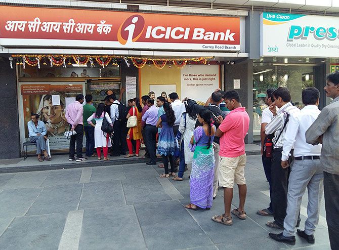 A queue outside a bank a month after demonetisation