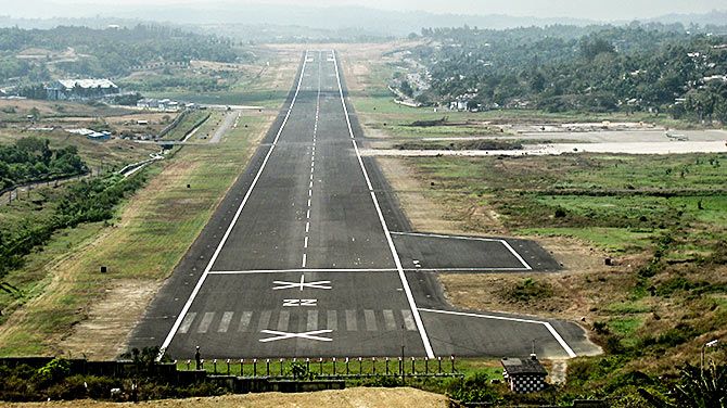 The runway at Veer Savarkar airport, Port Blair