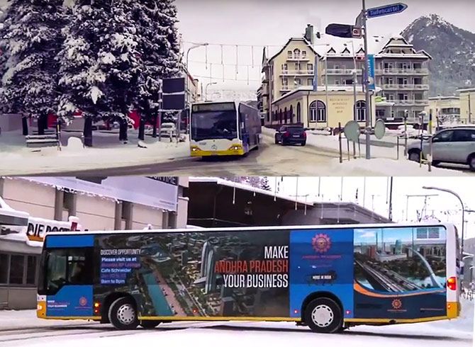 Residents of Davos, Switzerland travel on buses that have advertisements promoting Andhra Pradesh on their sides!