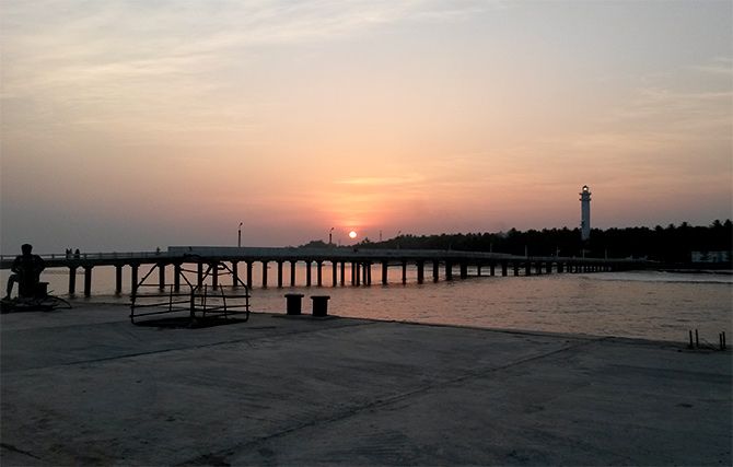 Sunset viewed from the eastern embarkation jetty, Kavaratti Island. Photograph: Courtesy Salahpoomalika/Wikimedia Commons