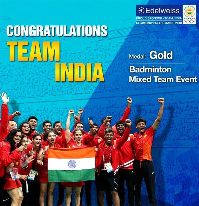 Honourng the badminton squad. Photograph: Courtesy @EdelweissFin/Twitter.