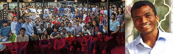 The team behind the BlackBuck truckers app. Right: CEO Rajesh Yabaji. Photograph: Courtesy www.backbuck.com.