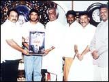 (from left) Prabhu, Dushyant, Rajnikanth at the audio launch of 'Success'