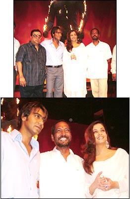 Raj Kumar Santoshi, Ajay Devgan, Aishwarya Rai and Nana Patekar