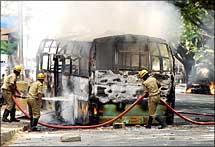 Bus set on fire