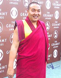 Lama Tashi gives rediff.com an autographed picture of himself at the Grammies