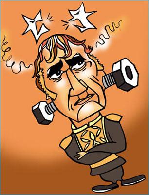 A caricature of Mogambo aka Amrish Puri from Mr India,