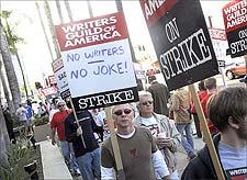 Picketing outside NBC, where Jay Leno's Tonight Show is shot