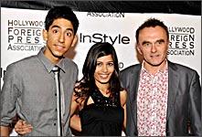 Dev Patel, Freida Pinto and Danny Boyle