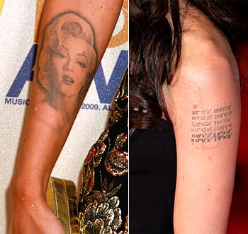 Marilyn Monroe tattoo on Fox's forearm and Jolie's upperarm tattoo