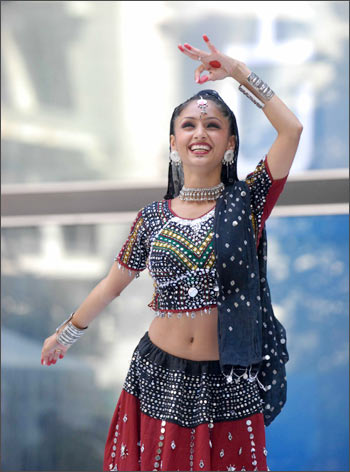 A dancer performs during the Garba-Raas event