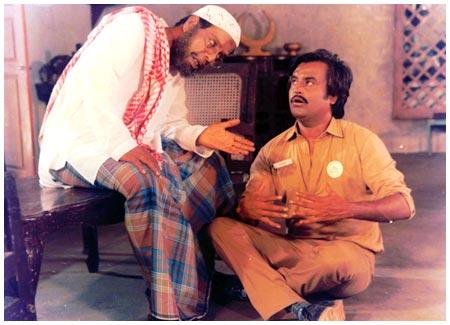 Nagesh and Rajnikanth in a scene from Padikathavan