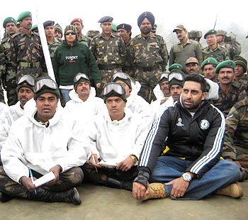 Abhishek sits with the jawans during a map reading session
