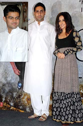 Abhishek Bachchan and Vidya Balan. Inset: Sachin Pilot