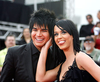 American Idol finalist Adam Lambert and singer Katy Perryat at the premiere in Los Angeles