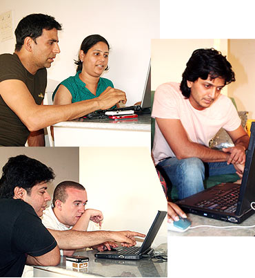 Akshay Kumar, Sajid Khan and Riteish Deshmukh with rediff staff