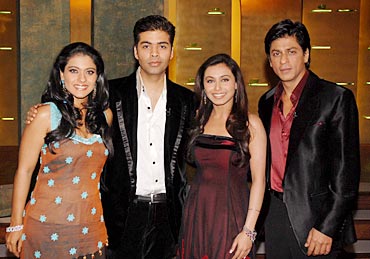 Karan with Kajol, Rani and SRK in a previous season