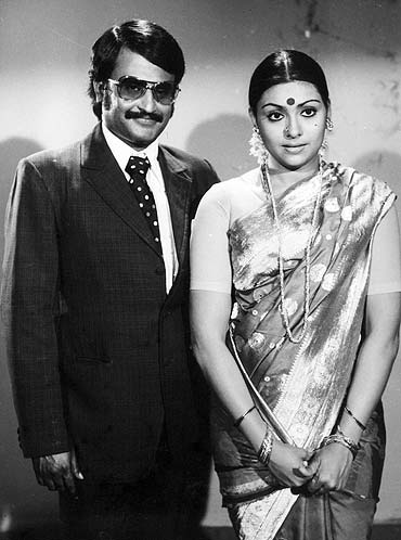 Sujatha with co-star Rajnikanth