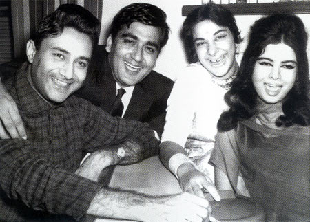 Dev Anand with close friends Sunil Dutt and Nargis, and wife Kalpana Karthik