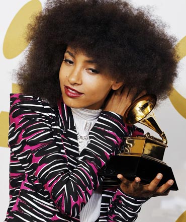 Esperanza Spalding poses with her award for Best New Artist