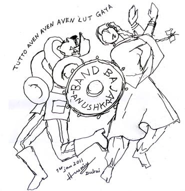 A sketch by M F Husain of the poster of Band Bajaa Baraati