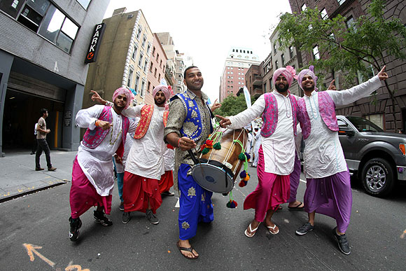A group performs Bhangra at the India Day Parade