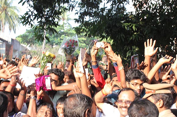Fans outside Rajinikanth's home