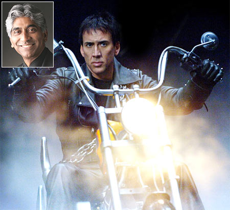 A scene from Ghost Rider: Spirit of Vengeance. Inset: Ashok Amritraj
