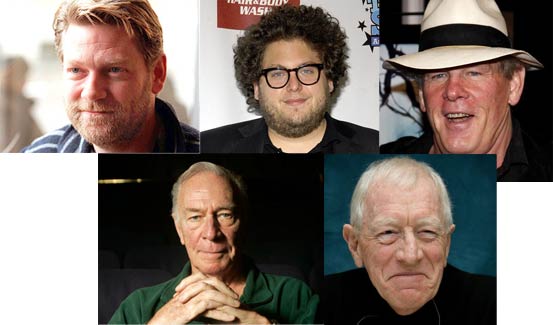 Top: Kenneth Branagh, Jonah Hill, Nick Nolte. Bottom: Christopher Plummer and Max von Sydow