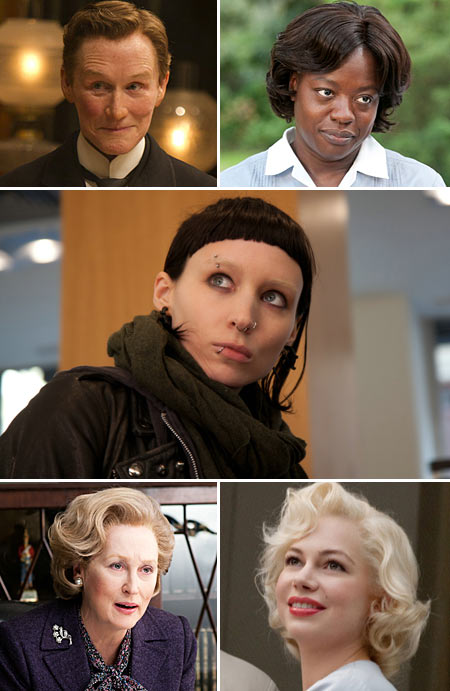 Top: Glenn Close, Viola Davis, Rooney Mara. Bottom: Meryl Streep and Michelle Williams