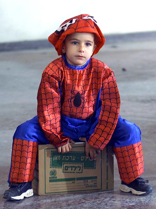 An Israeli boy in a spider-man costume