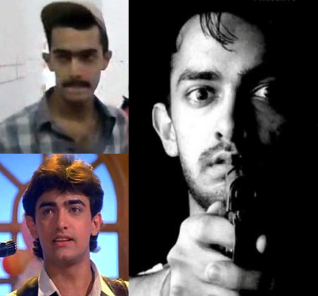 Aamir Khan in (clockwise from right): Raakh, Qayamat Se Qayamat Tak and Holi