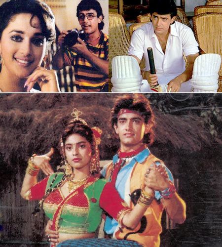 Aamir Khan in (clockwise from the top): Deewana Mujhsa Nahi, Awwal Number and Tum Mere Ho